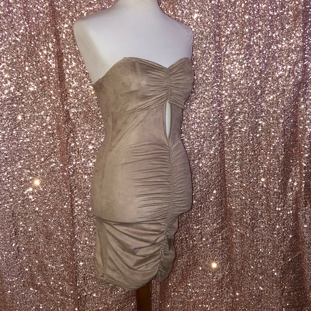 Nude Ruched Mini Dress - Picture 2 of 3